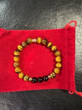 Hand Crafted Mens Tiger Eye Beaded Bracelet